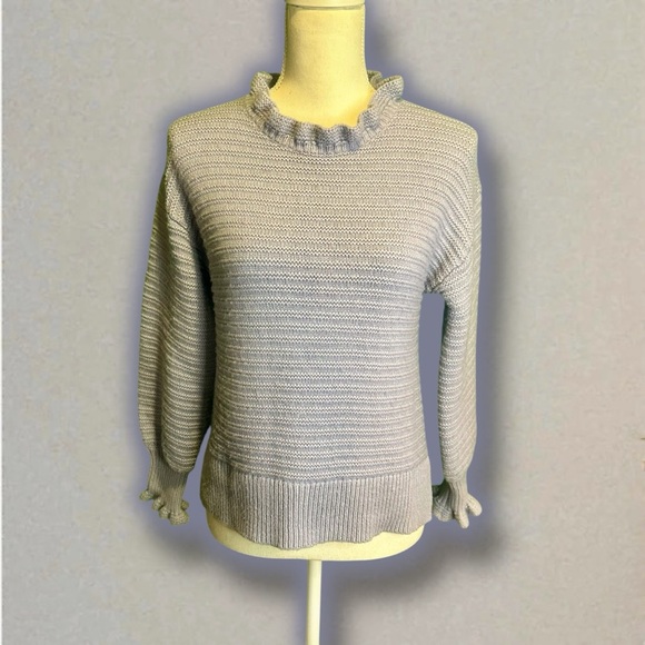 Madewell ‘Ruffle Neck Pullover Sweater’ in Cotton Merino Wool in Dusk Periwinkle - Picture 5 of 16